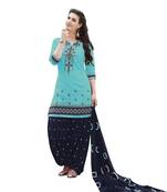Sky Blue embroidered cotton unctitched salwar with dupatta