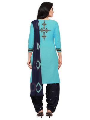 Sky Blue embroidered cotton unctitched salwar with dupatta 2