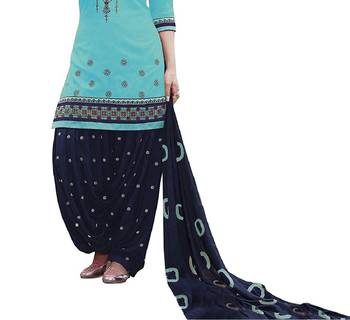 Sky Blue embroidered cotton unctitched salwar with dupatta 3