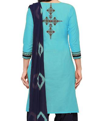 Sky Blue embroidered cotton unctitched salwar with dupatta 4