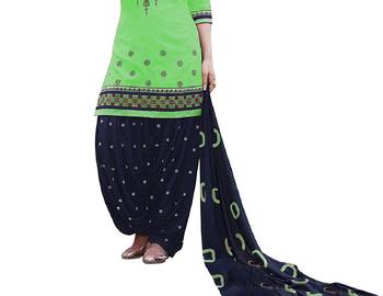 Pretty Parrot Green embroidered cotton unstitched salwar with dupatta 3