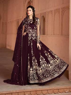 Magenta Butterfly Net Heavy Embroidery Designer Anarkali Suit 1