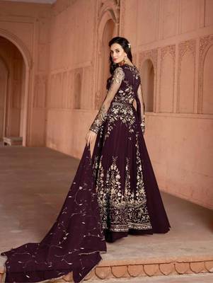 Magenta Butterfly Net Heavy Embroidery Designer Anarkali Suit 2