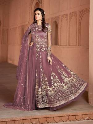 Soft Pink Butterfly Net Heavy Embroidery Designer Anarkali Suit 1