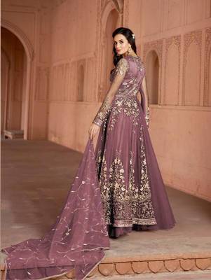 Soft Pink Butterfly Net Heavy Embroidery Designer Anarkali Suit 2