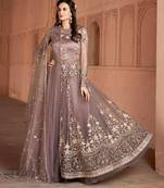 Light Purple Butterfly Net Heavy Embroidery Designer Anarkali Suit