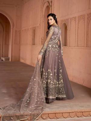 Light Purple Butterfly Net Heavy Embroidery Designer Anarkali Suit 2