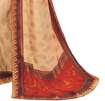 Beige printed georgette saree with blouse 3