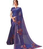 Blue printed georgette saree with blouse