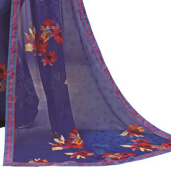 Blue printed georgette saree with blouse 3