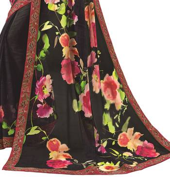Black printed georgette saree with blouse 3