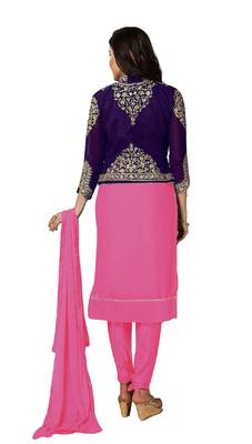 pink embroidered georgette unstitched salwar with dupatta 2