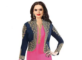 pink embroidered georgette unstitched salwar with dupatta 4