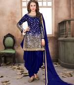 Dark Blue Taffeta Silk Patiala Suit