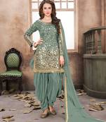 Teal Green Color Taffeta Silk Patiala Suit