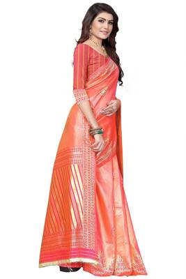 Peach Woven Bararasi Saree With Blouse 3