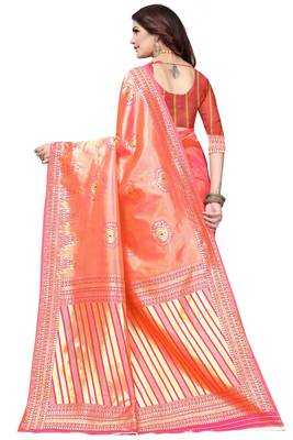 Peach Woven Bararasi Saree With Blouse 4