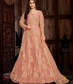 Peach Heavy Net with Satin Designer Anarkali Suit