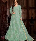 Sea Green Heavy Net with Satin Designer Anarkali Suit