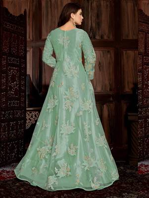 Sea Green Heavy Net with Satin Designer Anarkali Suit 2
