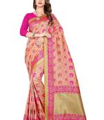 Pink woven banarasi silk saree with blouse