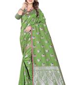 Green woven banarasi silk saree with blouse