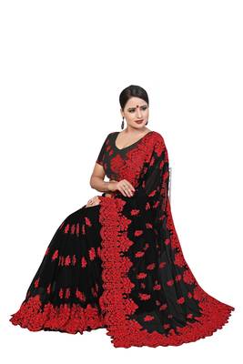 Black Embroidered Net Saree With Blouse 2