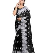 Black Embroidered Net Saree With Blouse