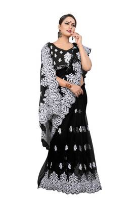 Black Embroidered Net Saree With Blouse 2