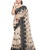Beige Embroidered Net Saree With Blouse