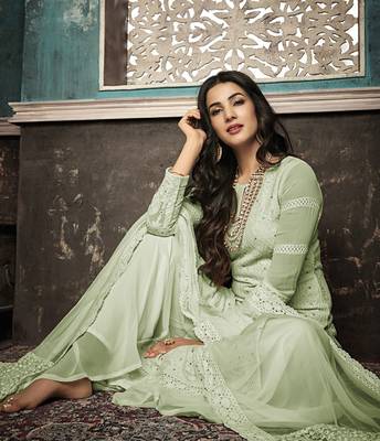 Light-green embroidered faux georgette salwar 2