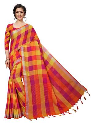 Orange woven cotton silk saree with blouse 1