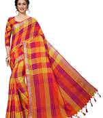 Orange woven cotton silk saree with blouse
