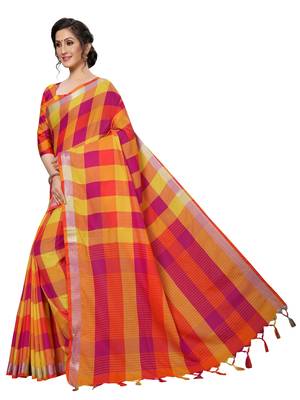 Orange woven cotton silk saree with blouse 2
