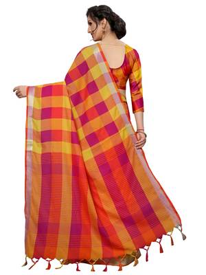 Orange woven cotton silk saree with blouse 3