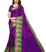 Violet woven cotton silk saree with blouse