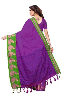 Violet woven cotton silk saree with blouse 2
