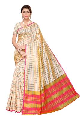 Cream woven cotton silk saree with blouse 1