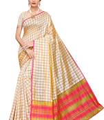 Cream woven cotton silk saree with blouse