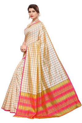 Cream woven cotton silk saree with blouse 2