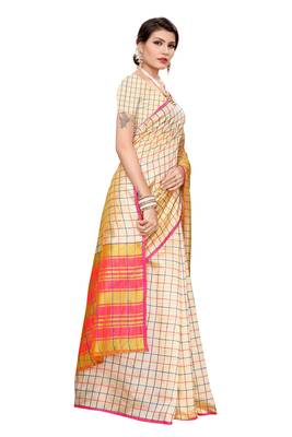 Cream woven cotton silk saree with blouse 3