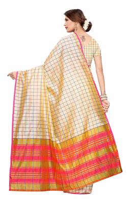 Cream woven cotton silk saree with blouse 4