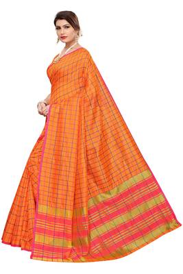 Orange woven cotton silk saree with blouse 2