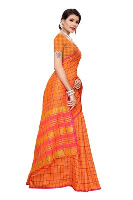 Orange woven cotton silk saree with blouse 3