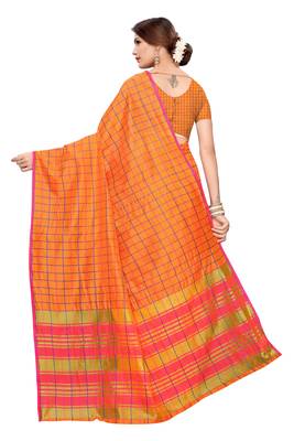 Orange woven cotton silk saree with blouse 4