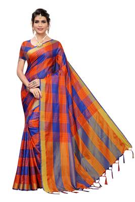 Multicolor woven cotton silk saree with blouse 1