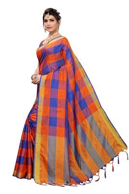 Multicolor woven cotton silk saree with blouse 2