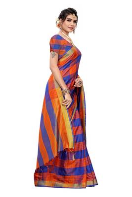 Multicolor woven cotton silk saree with blouse 3