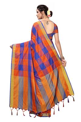 Multicolor woven cotton silk saree with blouse 4