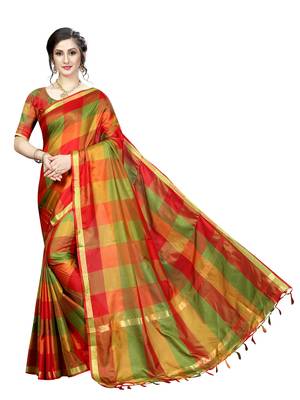 Multicolor woven cotton silk saree with blouse 1